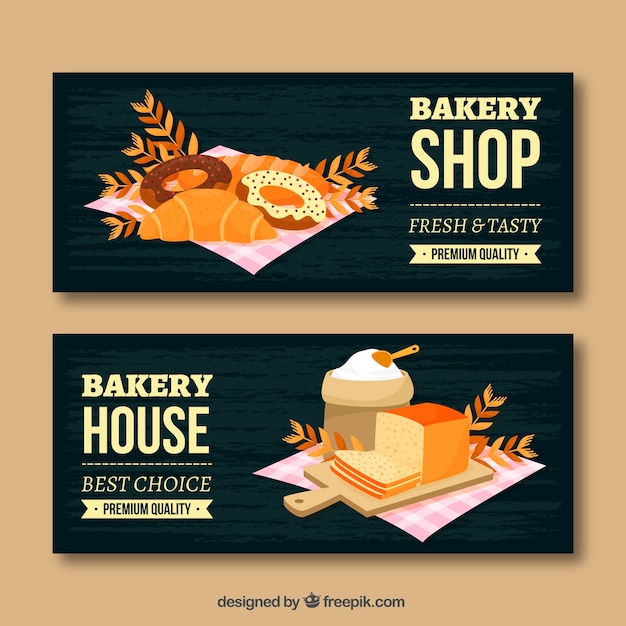 Bakery banners with sweets and bread