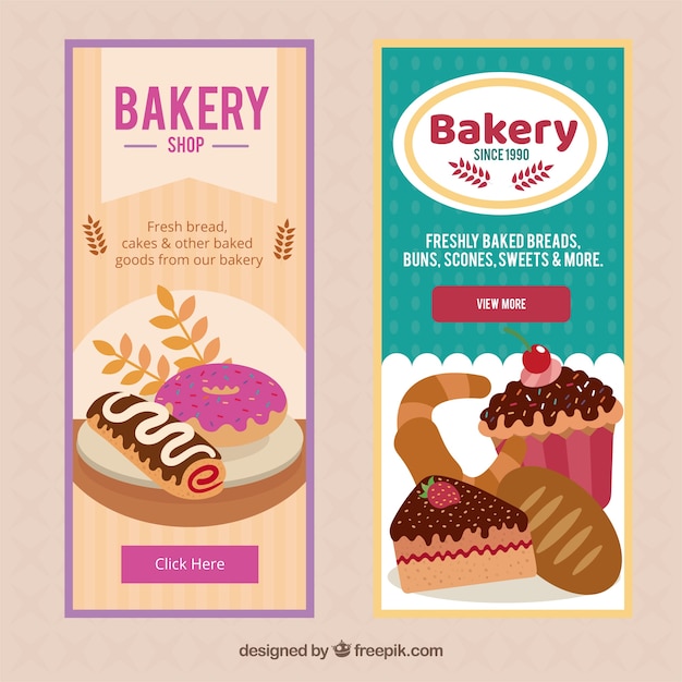 Bakery banners with sweets in flat style