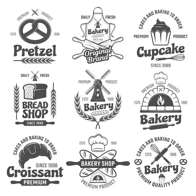 Free vector bakery black white emblems