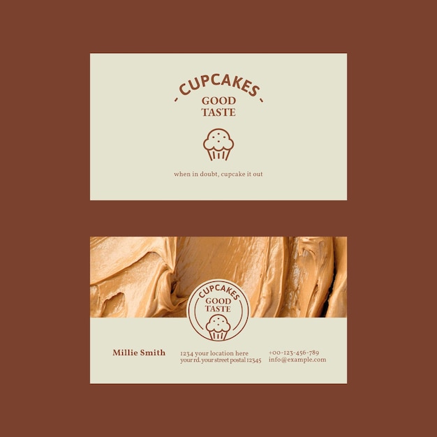 Free vector bakery business card template vector in beige with frosting texture