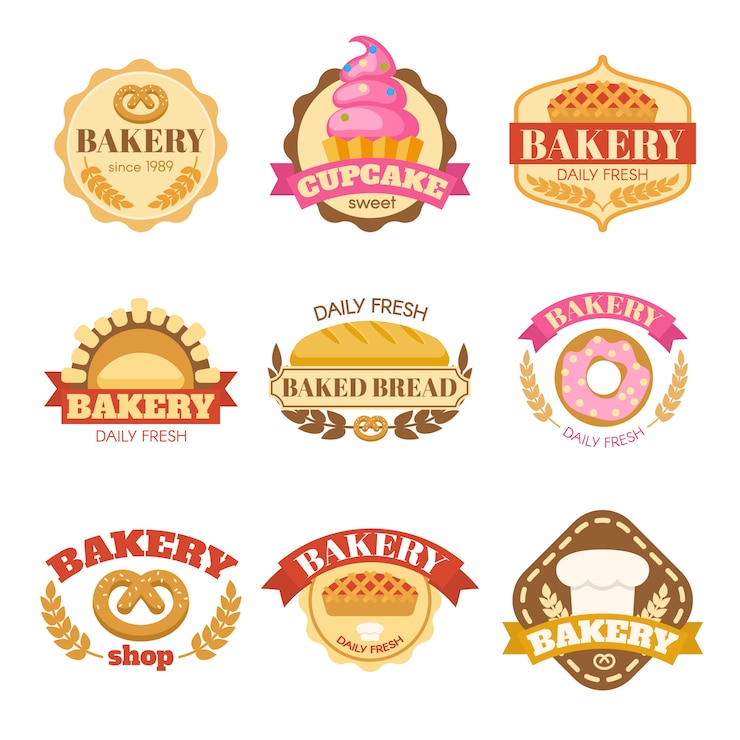 Free Vector bakery colorful flat emblems