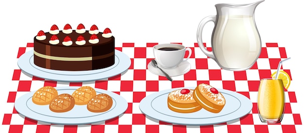 Бесплатное векторное изображение Пустыня пекарни и напиток для пикника