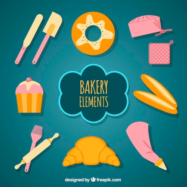 Free vector bakery element collection in flat design