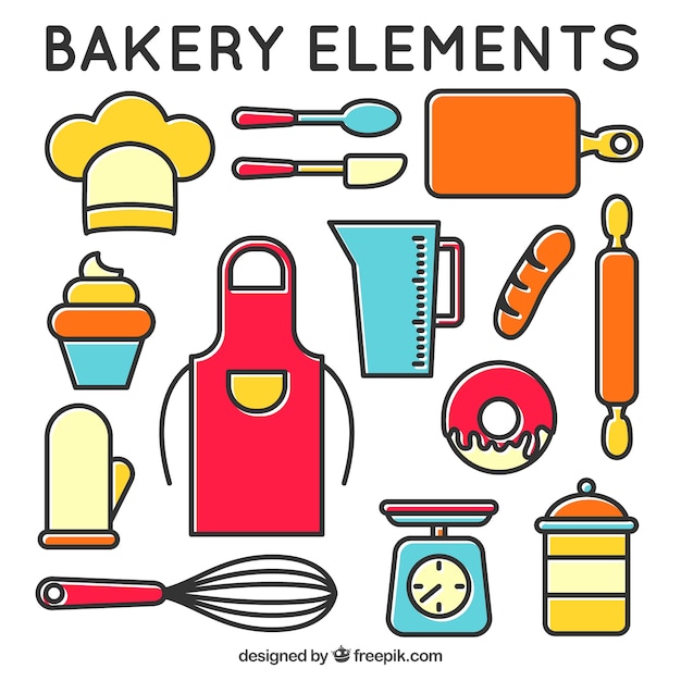 Free vector bakery equipment in linear style