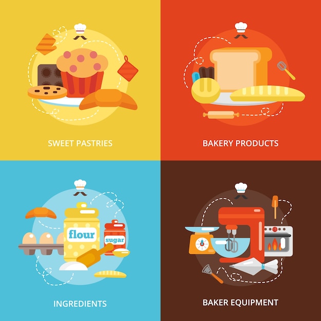 Free vector bakery flat icons set