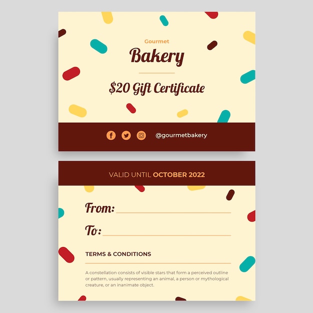 Bakery gift certificate template design