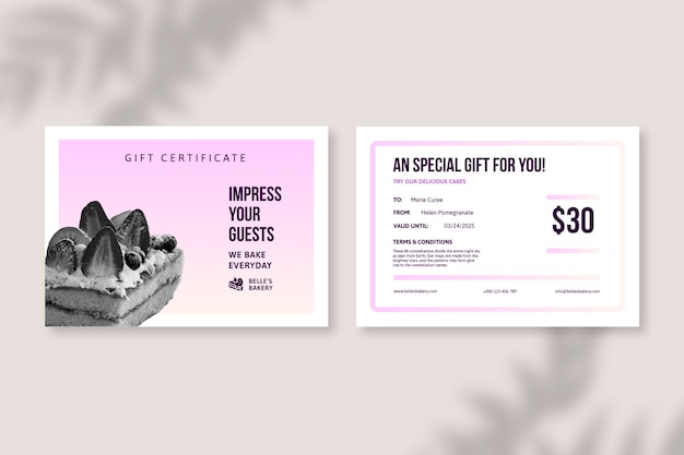 Free vector bakery  gift certificate template