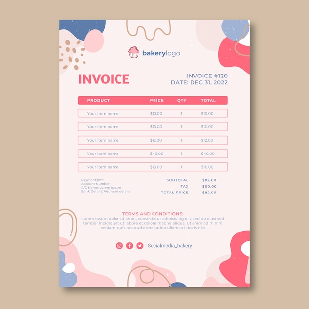 Bakery hand drawn business invoice