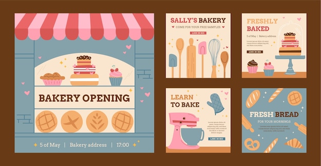 Bakery hand drawn flat instagram post