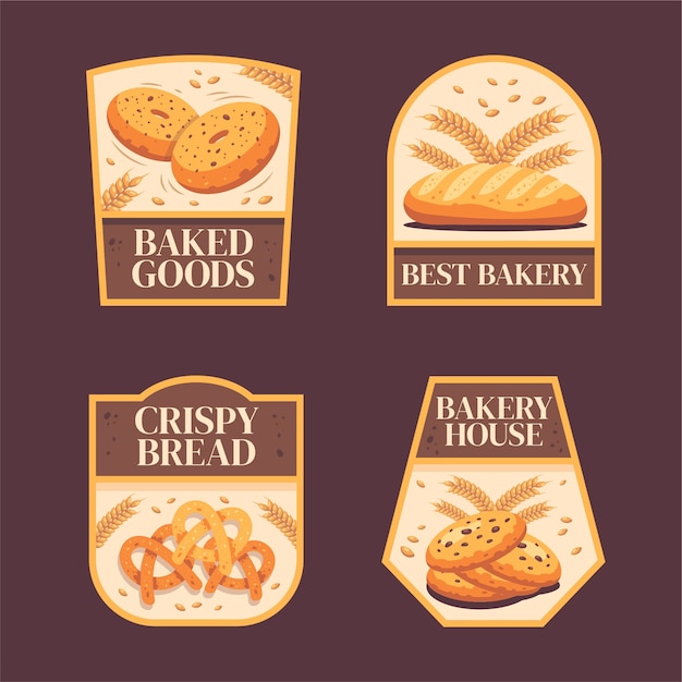 免费矢量面包房手绘平面标签或徽章