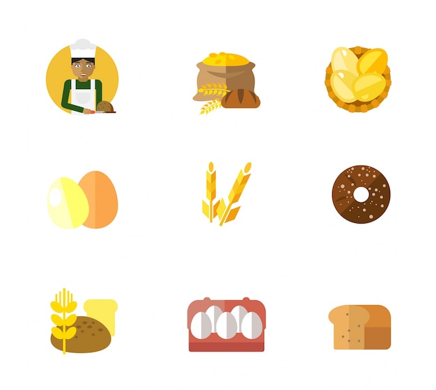 Vettore gratuito set di icone per panetteria