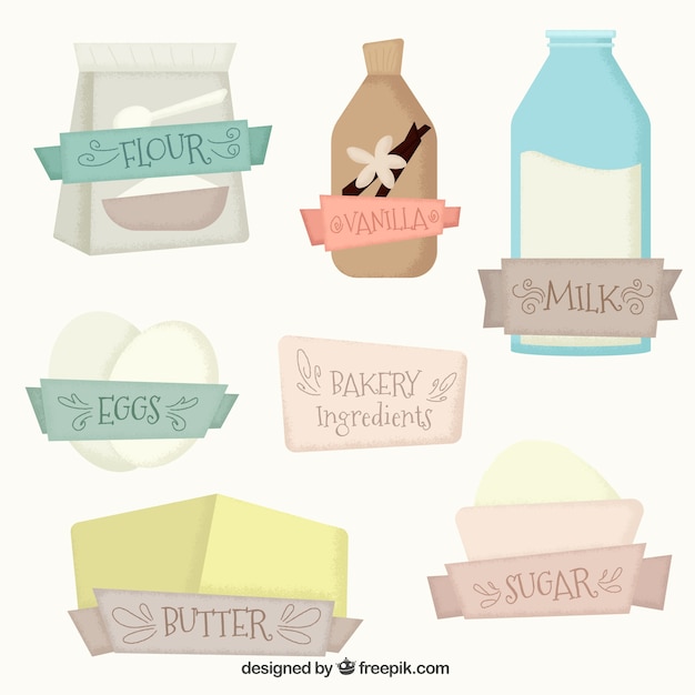 Free vector bakery ingredients in vintage style