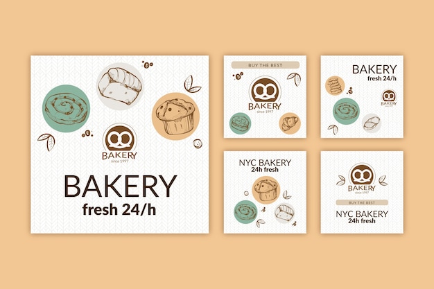 Free vector bakery instagram post design template