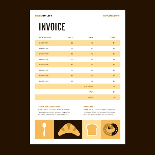 Free vector bakery invoice template