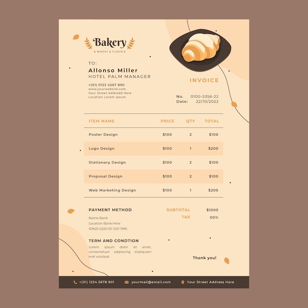Free vector bakery invoice template