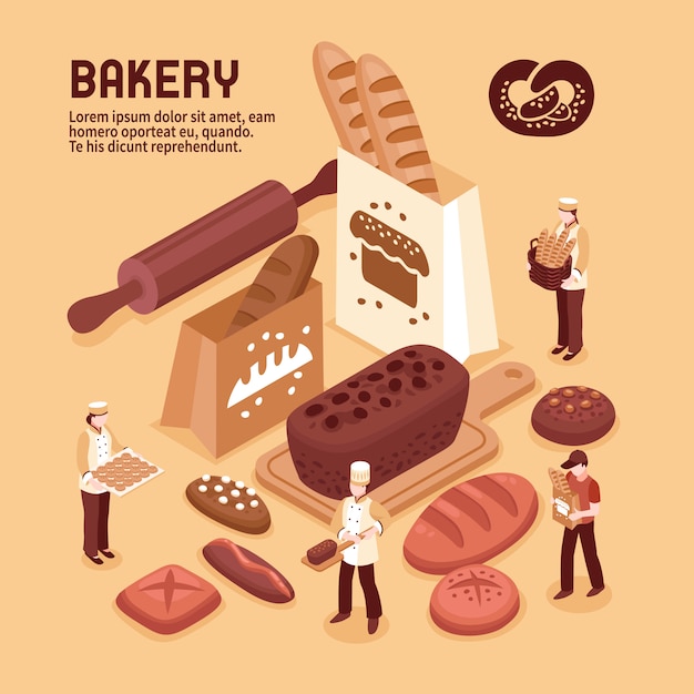 Бесплатное векторное изображение Пекарня изометрические концепция