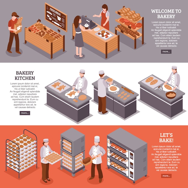 Bakery isometric horizontal banners