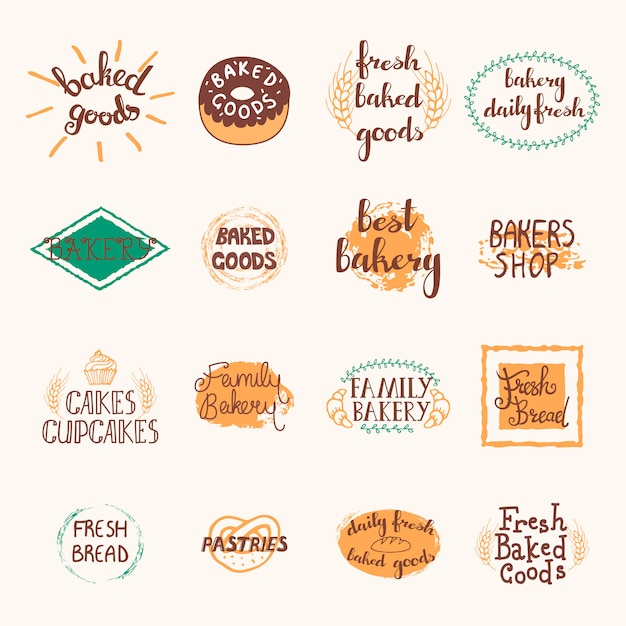 Набор хлебобулочных этикеток с логотипами и эмблемами в стиле ретро Бесплатные векторы