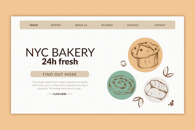 Free vector bakery landing page design template