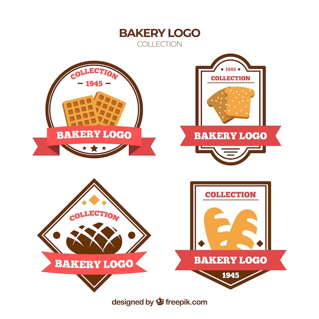 Free vector bakery logos collection in flat style