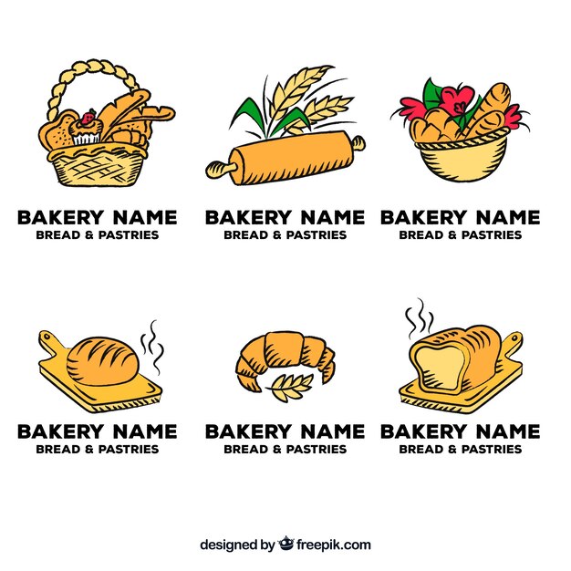 Bakery logos collection in hand drawn style