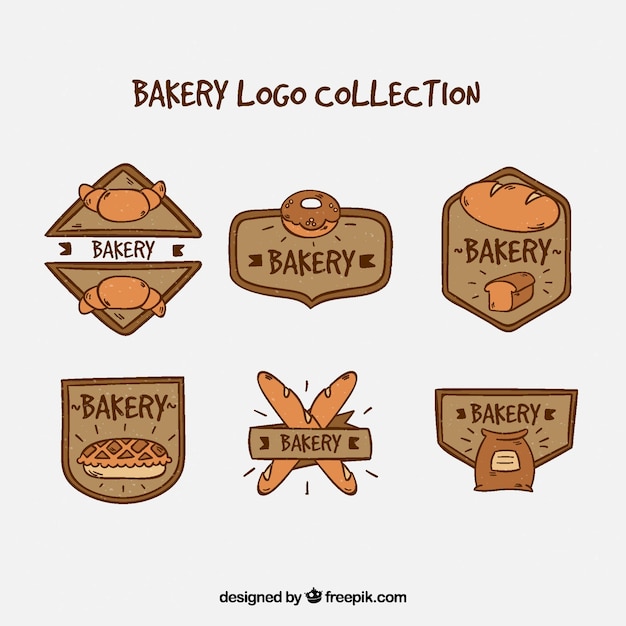 Bakery logos collection in hand drawn style