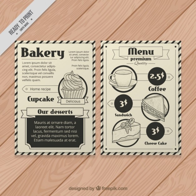 Free vector bakery menu template in vintage style