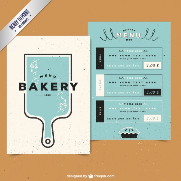 Free vector bakery menu with a cutting board