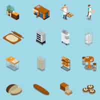 Free vector bakery production icons collection
