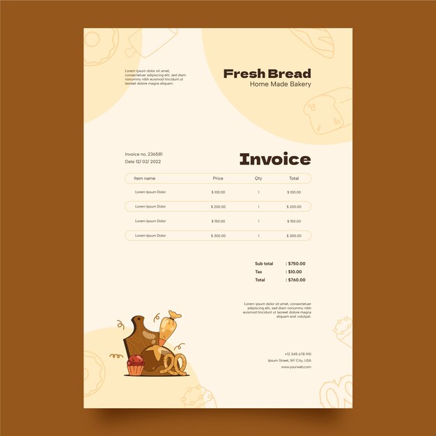 Bakery products invoice template