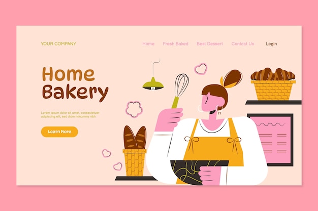 Free vector bakery products landing page template