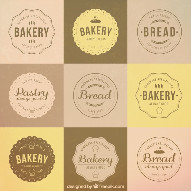 Free vector bakery round badges in retro style