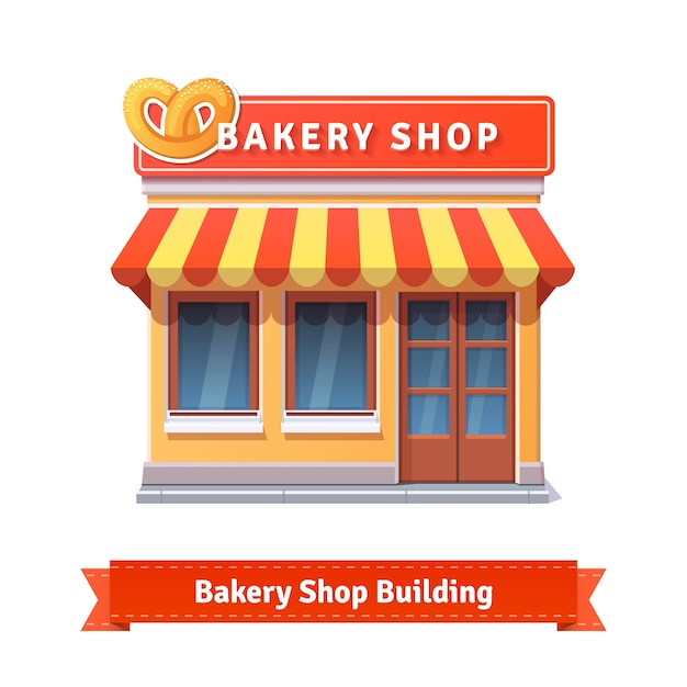 Free vector bakery shop building facade with signboard