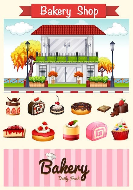 Bakery shop and desserts illustration