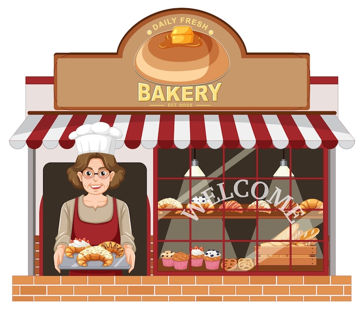 Free Vector bakery shop facade with baker woman
