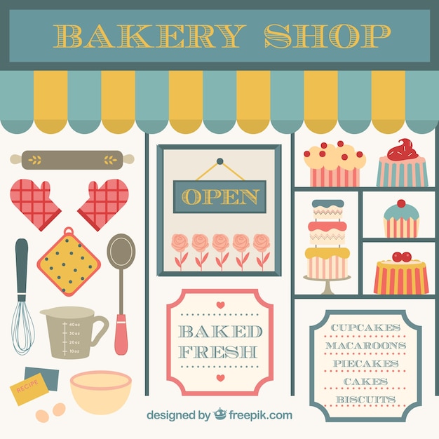 Free vector bakery shop with products