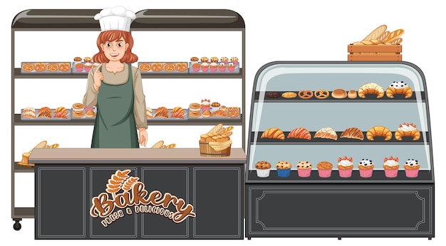 Бесплатное векторное изображение Витрина пекарни с прилавком