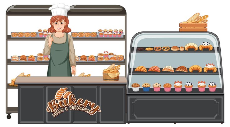 Free Vector bakery showcase with counter