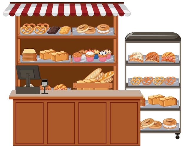 Bakery showcase with pastry products