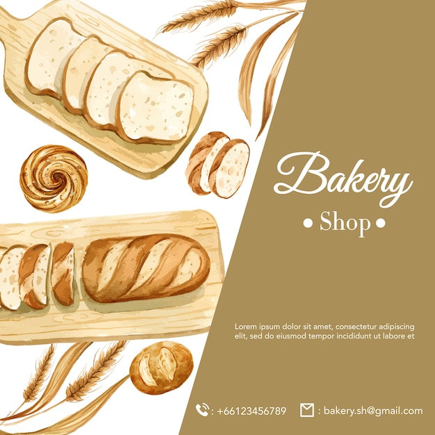 Bakery social media template. bread and bun collection. home made