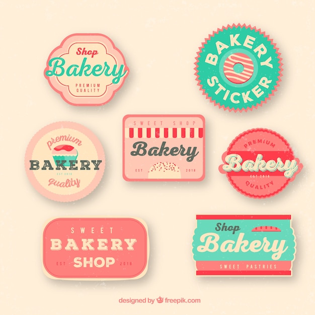Free vector bakery stickers collection in flat style