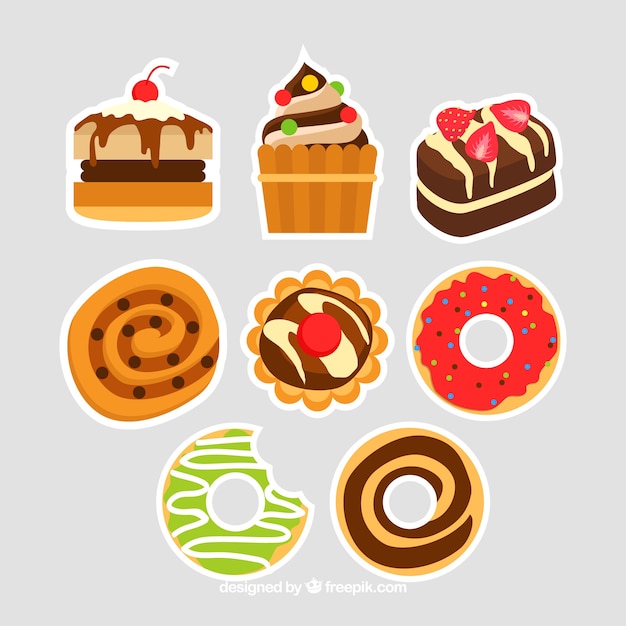 Free vector bakery stickers collection in flat style