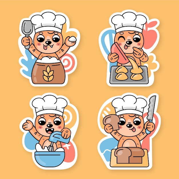 Free vector bakery and sweets stickers collection with fred the fox