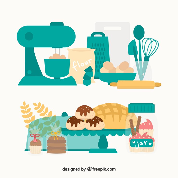 Free Vector bakery tools pack in flat design