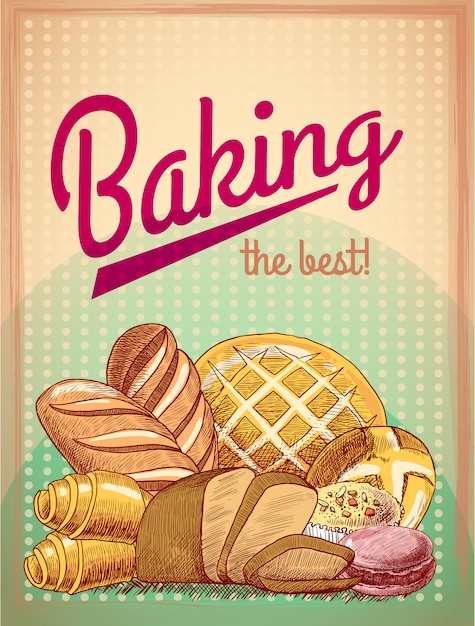 Baking the best pastry food, bread and cake assortment vector illustration