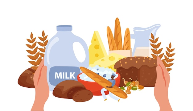 Бесплатное векторное изображение Композиция для выпечки хлеба с символами разнообразия блюд плоская векторная иллюстрация