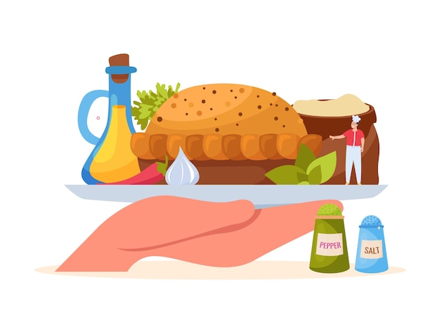 Бесплатное векторное изображение Композиция для выпечки с символами рецепта еды плоская векторная иллюстрация