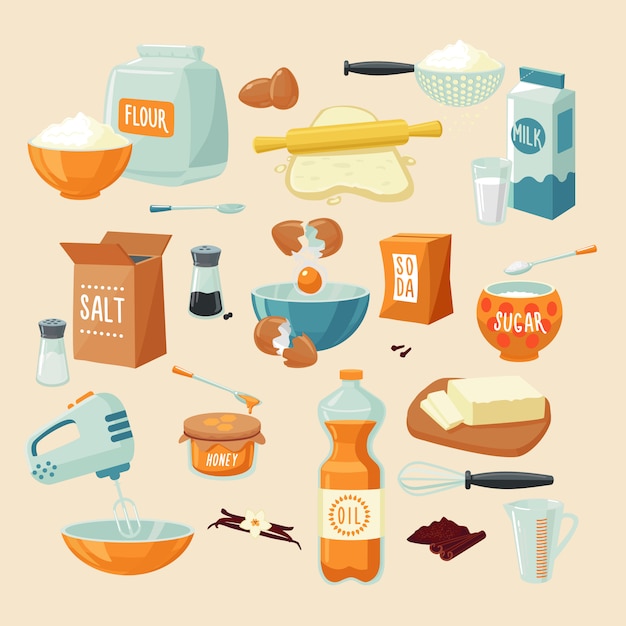 Free vector baking ingredients set