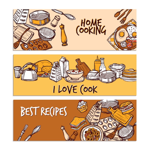 Baking sketch color banner set