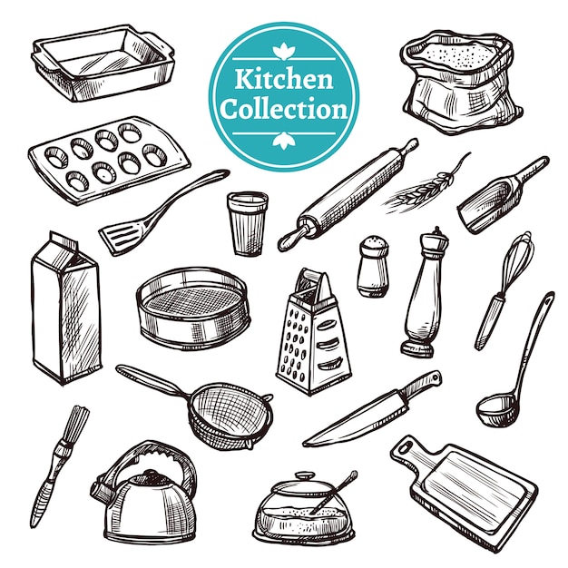 Kitchenware Icons Vector Set. Cute Kitchen Utensils Doodle Hand Drawn  Style. Royalty Free SVG, Cliparts, Vectors, and Stock Illustration. Image  76868584.